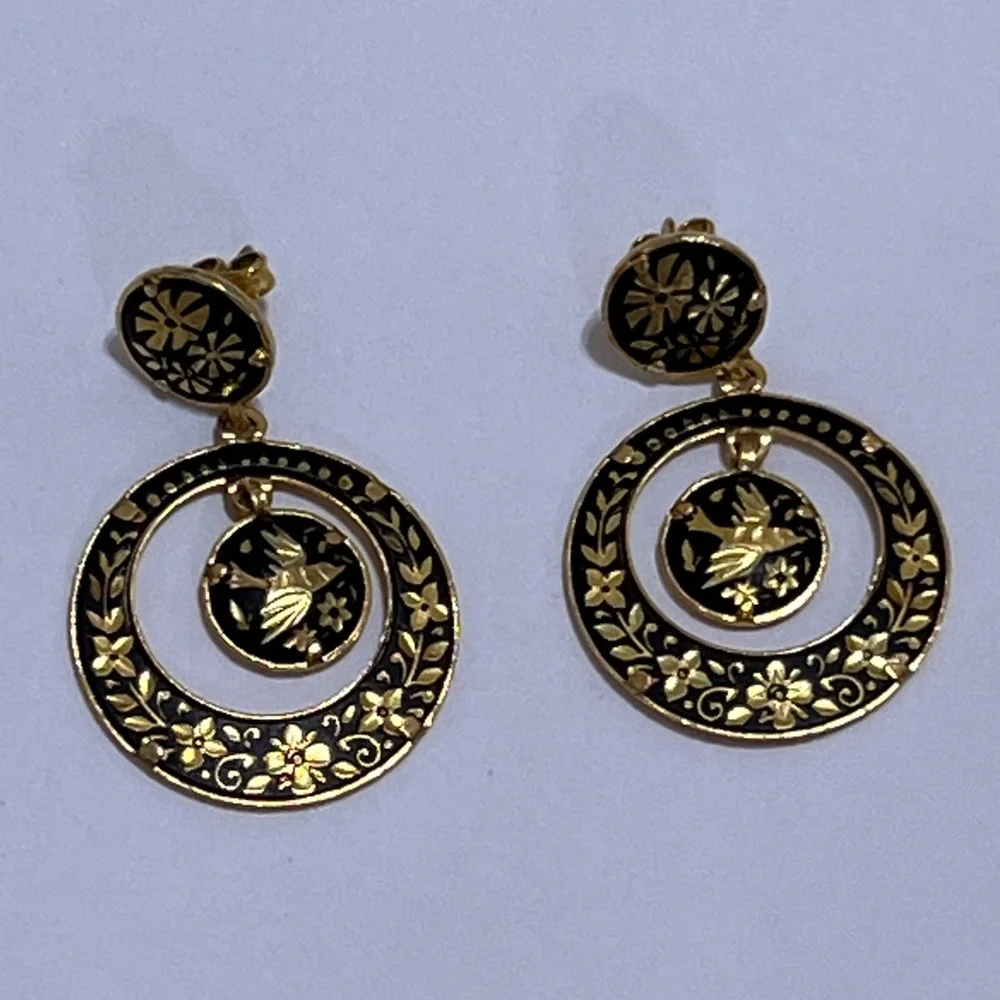 Large Damascene Earrings - Picture 2 of 4